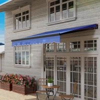 Outsunny 2.5 x 2m Electric Awning with LED Light and Remote Controller, Aluminium Frame DIY Retractable Awning, UV50+ Sun Shade Canopy for Garden Patio Deck Door Window, Blue(m-9)