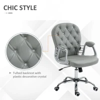 Vinsetto Office Chair Ergonomic 360° Swivel PU Diamante Padded Base 5 Castor Wheels for Home Work Grey(m-7)