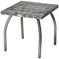 Outsunny Mesa de Exterior de Ratán Sintético con Patas de Metal Carga 30 kg para Patio Terraza Balcón 45x45x44 cm Gris(m-10)