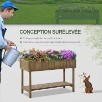 Outsunny Jardinière sur Pieds carré Potager étagère dim. 110L x 46l x 76H cm 8 Compartiments Inserts d'irrigation Bois de Sapin(m-6)