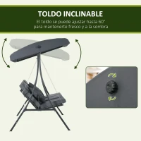 Outsunny Balancín para Exterior Columpio de Jardín de 3 Plazas con Toldo Ajustable y Cojines Decorativos 202x115x168 cm Gris(m-5)