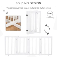 PawHut Freestanding Pet Gate 4 Panels Wooden Dog Safety Fence Foldable with Support Feet for Doorway Stairs 91cm Tall White(m-4)
