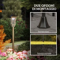 Outsunny Lampione da Giardino con 6h Autonomia e Ancoraggio a Terra, in ABS e Policarbonato, 15x15x127 cm, Nero(m-6)
