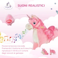 HOMCOM Cavallo a Dondolo per Bambini 36-72 Mesi, Unicorno a Dondolo con Suoni in Legno e Peluche Rosa, 74x33x62cm(m-4)