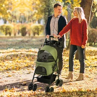 PawHut Poussette buggy pliable chien chat panier rangement porte-gobelets tissu 300D Oxford imperméable 4 roues vert(m-2)