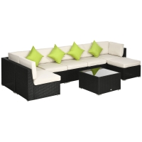 Outsunny 8 Pieces PE Rattan Corner Sofa Set, Patio Wicker Sofa Seater with Cushion, Washable Cushion Cover & Tempered Glass Table, Khaki