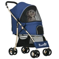 PawHut Poussette pour chien buggy pliable panier laisses de sécurité coussin inclus roues avec frein tissu 600D Oxford acier(m-10)