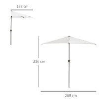Outsunny 2.7m Garden Half Parasol, Outdoor Balcony Umbrella with 5 Steel Ribs, Patio Sun Shade, Cream White(m-3)