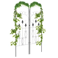 Outsunny Juego de 2 Enrejados de Jardín Soportes para Enredaderas de Acero para Flores Plantas en Patio 45x150 cm Negro(m-10)