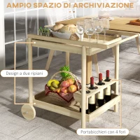 Outsunny Carrello da Giardino a 2 Ripiani e 4 Spazi Portabottiglie, in Legno di Abete, 78x58.5x75 cm(m-4)