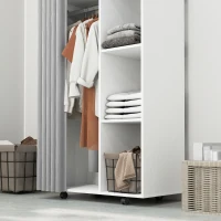 HOMCOM Armoire penderie vêtement dressing mobile 4 roulettes avec tringle à vêtements et étagères ouvertes, blanc(m-8)
