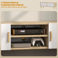 HOMCOM Meuble TV meuble télé bois banc TV jusqu'à 50 pouces avec étagères, 2 placards et passe-câbles, chêne(m-5)