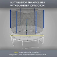 SPORTNOW 10ft Trampoline Net Replacement with 6 Plastic Pole Covers, Weather-Resistant Trampoline Netting Replacement with Zipped Entrance, Poles Not Included, Blue(m-4)