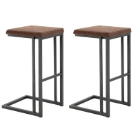 HOMCOM Set 2 Sgabelli da Bar e da Cucina, Sgabelli Imbottiti Design Vintage Stile Industriale, Finta Pelle e Metallo, Marrone(m-1)