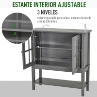 HOMCOM Armario Auxiliar Interior para Cocina Salón Aparador Cocina de Almacenamiento Estilo Vitrina Multifuncional con Estantes Inferior Puertas Sisteme Antivuelco 80x28x84cm Color Gris(m-6)