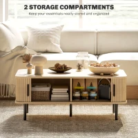HOMCOM Coffee Table with Storage, Living Room Table with Slatted Tambour Sliding Doors and Foot Pads, Rectangular Coffee Table with Elevated Base for Living Room, Oak(m-6)