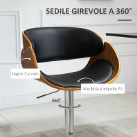 HOMCOM Sgabello da Bar Alto in Stile Industriale con Altezza Regolabile, Sgabello Cucina Vintage Girevole in Legno con Schienale e Poggiapiedi, 58L x 54P x 92-112Acm(m-5)