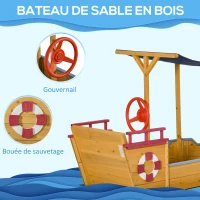 Outsunny Bac à Sable Bateau de Pirate en Bois - Voile d'ombrage, Coffre Rangement, gouvernail - Bois Sapin pré-huilé(m-4)