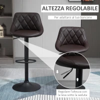 HOMCOM Set 2 Sgabelli da Bar Regolabili con Schienale e Poggiapiedi, Base in Metallo e Seduta in Similpelle, 46x48x83-104 cm, Marrone e Nero(m-4)