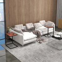 HOMCOM C-Shaped Side Table, Sofa End Table with Metal Frame, Accent Couch Table for Living room, Bedroom, Set of 2, Walnut and Black(m-2)