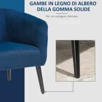 HOMCOM Poltroncina Moderna Sedia Imbottita Stile Nordico, Rivestimento in Velluto e Gambe in Legno, Blu, 70.5x70x76cm(m-6)