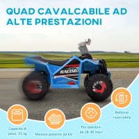 HOMCOM Quad per Bambini 18-36 Mesi in PP e Metallo, Velocità max 2.5 km/h, 70x41.5x48.5 cm, Blu Grigio e Nero(m-6)