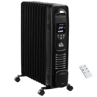 HOMCOM 2500W Digital Display Oil Filled Radiator, 11 Fin Portable Electric Heater with Timer, Adjustable Thermostat, Three Heat settings, Safety Cut Off, Remote, Black(m-1)