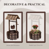 Outsunny Wooden Wishing Well Planter Outdoor Flower Pot Backyard Garden Decor w/ Bucket(m-4)