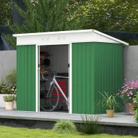 Outsunny 7.6 x 4.3ft Garden Storage Shed with Lockable Sliding Doors and Ventilation, Metal Garden Tool Storage House, Green(m-10)