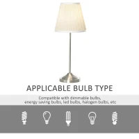 HOMCOM Modern Table Lamp with Pleated Fabric Lampshade and Metal Base, Home Lighting for Living Room, Bedroom, Office, White and Silver(m-7)