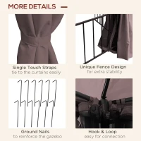 Outsunny 3 x 3(m) Hexagon Gazebo Patio Canopy Party Tent Outdoor Garden Shelter w/ 2 Tier Roof & Side Panel - Brown(m-5)