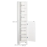 HOMCOM Colonna Bagno con Ripiano a 3 Livelli e Armadietto Chiuso, in MDF e Truciolato, 34x20x165 cm, Bianco(m-3)