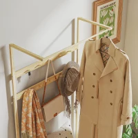 HOMCOM Porte-manteau avec étagère à chaussures, 10 crochets, tringle à vêtements, coussin rembourré, naturel(m-8)