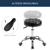 HOMCOM Sgabello ad Altezza Regolabile con 5 Ruote, in Acciaio, Gommapiuma e pelle PU, Ф48x47-59Acm(m-4)