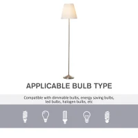 HOMCOM Modern Steel Floor Lamp with Pleated Fabric Lampshade Floor Switch, Home Style Standing Light for Living Room, Bedroom, Office, 164cm, White and Silver(m-5)