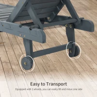 Outsunny Garden Patio Sun Lounger, Outdoor Wooden Sun Bed with Built-In Table, Reclining Backrest and Rolling Wheels for Sunbathing, Grey(m-6)