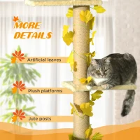 PawHut 242cm Adjustable Floor-To-Ceiling Cat Tree, with Artificial Decoration, Perches, Anti-Slip Kit - Yellow(m-6)