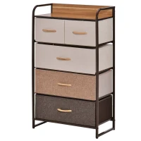HOMCOM Mobile Cassettiera da Camera da Letto e Soggiorno, Cassettiera con 5 Cassetti Pieghevoli in Tessuto e Ripiano in MDF, 58x29x99cm, Multicolore(m-10)