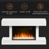 HOMCOM Chimenea Eléctrica 1000W/2000W con Temperatura Ajustable Silencioso Temporizador 15-25 m² 98x27x54,5 cm Blanco(m-7)