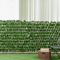 Outsunny 2 Seto Artificial Decorativo 2x1 m Cada Pieza Seto Artificial de Seda Extensible con Anti- UV Decoración Jardín Verde(m-8)
