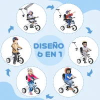 HOMCOM Triciclo para Bebés de +12 Meses con Toldo Plegable Mango de Empuje Telescópico y Desmontable y Portabotellas Blanco(m-4)
