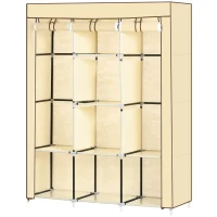 HOMCOM Armadio in Tessuto con 8 Ripiani e 2 Barre con Porta Avvolgibile, 125x46x162.5cm, Beige(m-10)