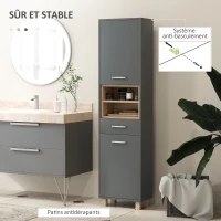 HOMCOM Colonne salle de bain, meuble salle de bain rangement avec 2 placards, tiroir et 2 compartiments ouverts, gris(m-6)