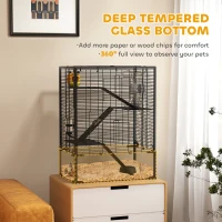 PawHut 4 Tiers Hamster Cage with Deep Tempered Glass Bottom, Hut, Running Wheel, Food Dish, Water Bottle, 60 x 40 x 80cm(m-4)