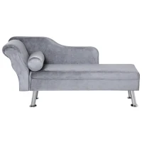 HOMCOM Chaise Longue Imbottita in Stile Vintage, Poltrona Letto con Cuscino Incluso, in Metallo e Velluto Grigio, 160x56x75 (cm)(m-10)