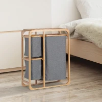 HOMCOM Cesto Portabiancheria con 3 Scomparti in Tessuto e Bambù, 50x32x69.7cm(m-2)