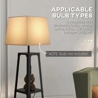 HOMCOM Lampada da Terra in Metallo e MDF a 3 Ripiani con Paralume in Tessuto, Ø42x166 cm, Nero e Beige(m-7)