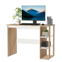 HOMCOM Computer Desk, Writing Desk with 3-Tier Storage Shelf, Work Table for Home Office, Study, Living Room, Oak and White(m-1)