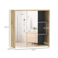 HOMCOM Armoire de salle de bain avec miroir armoire de toilette miroir mural 3 étagères ouverts 60 x 20 x 60 cm bois naturel(m-3)
