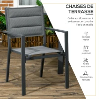 Outsunny Salon de jardin en aluminium et textilène table extensible 6 chaises empilables 6 personnes gris(m-6)